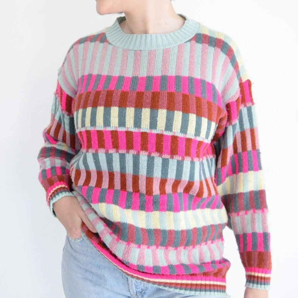 Crewneck Multicolor Striped Sweater - Pink/Mint